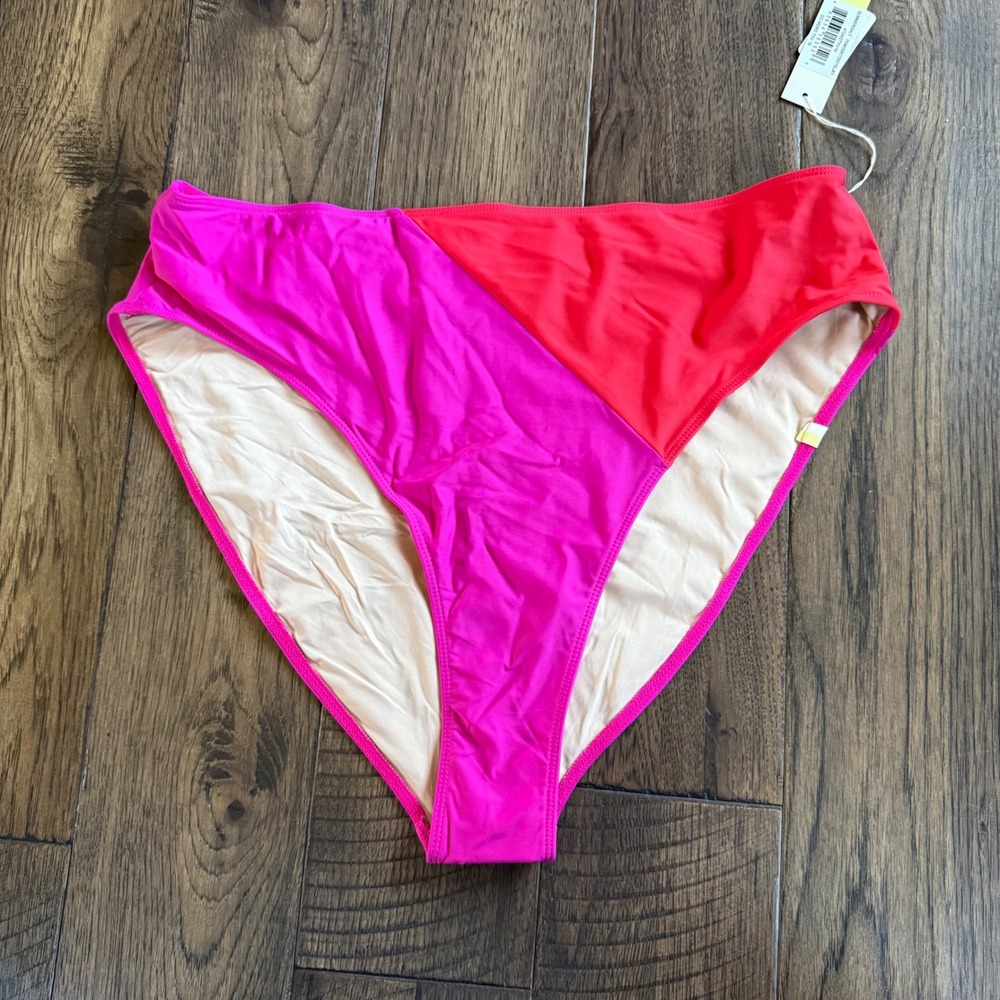 Summersalt NWT High Leg High Rise Bikini Bottom Pink Red Colorblock Size 16